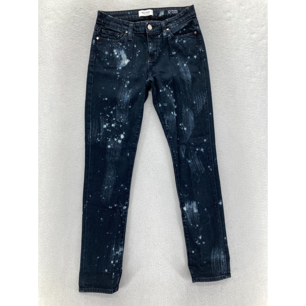 Big Star Nova XVI Hydra Cigarette Jeans Women's 12 Dark Blue Denim Paint Splat